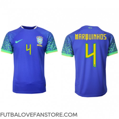 Brazília Marquinhos #4 Vonkajší futbalový dres MS 2022 Krátky Rukáv